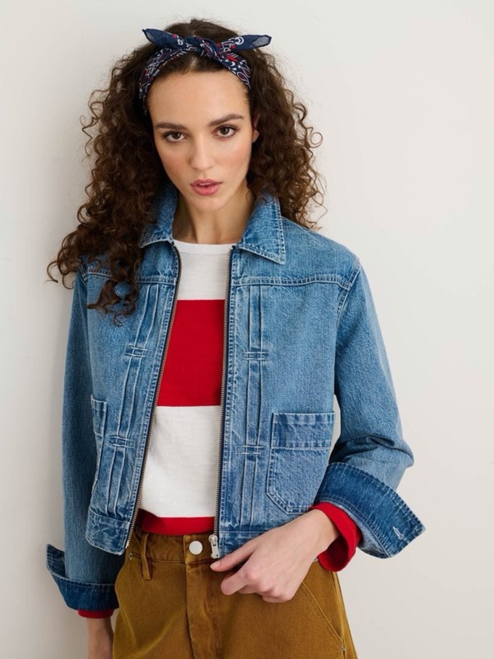 NWOT Alex Mill Shrunken Zip Jacket in Denim Medium Wash Size Small